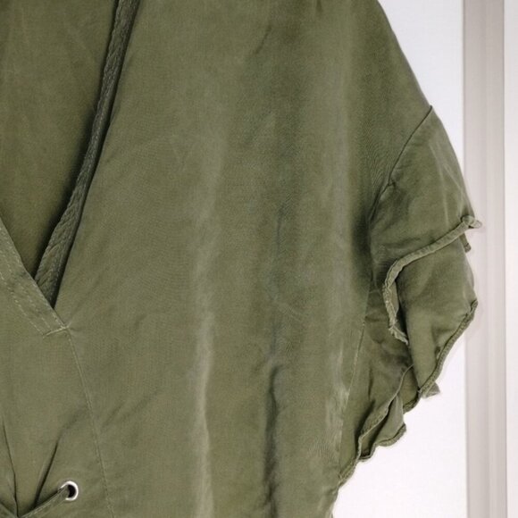 Zara Lace-Up Corset V-Neck Crop Top Olive Green M - Picture 2 of 4